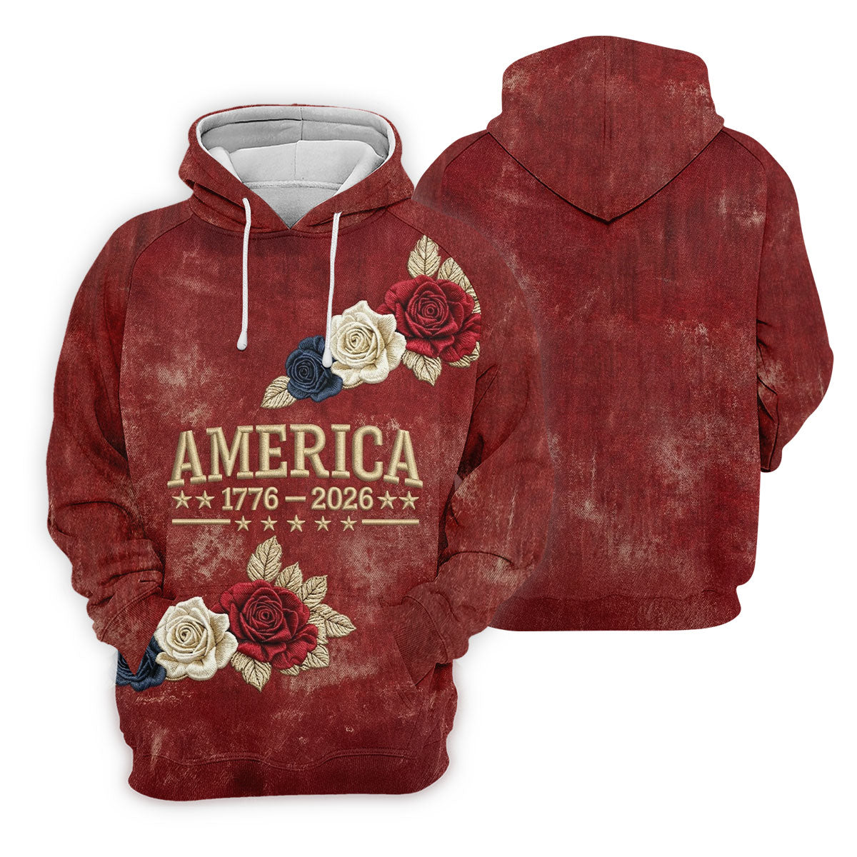 America 1776-2026 Patriotic Roses Vintage Golf Shirt, 250 Years 4th Of July Golf Shirts For Men