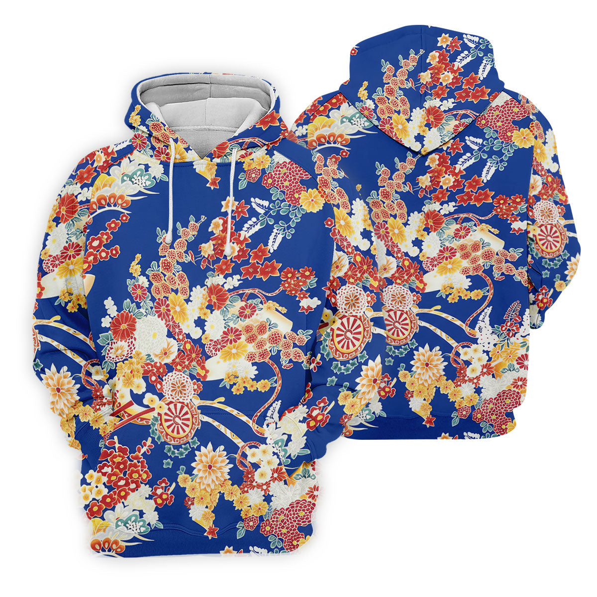 Royal Blue Japanese Floral Pattern Golf Shirt, Women’s Golf Polo, Ladies Golf Tops