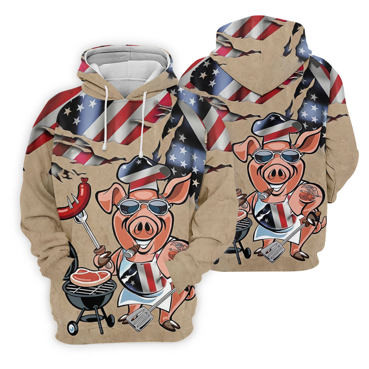 Patriotic American Flag Funny BBQ 250th Anniversary Dark Beige Polo ShirtFor Men, Golf Shirts For Men