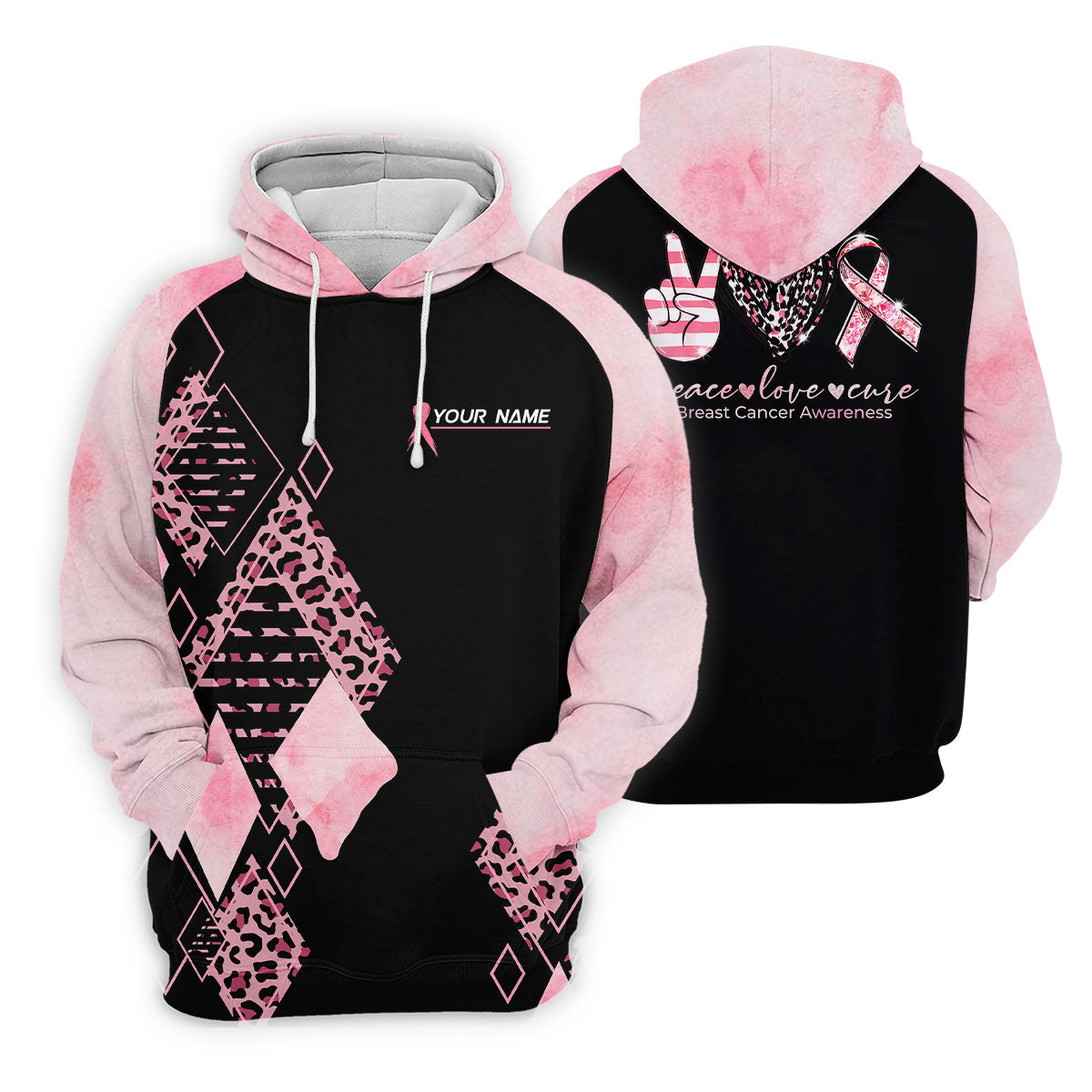 Peace Love Cure Women's Golf Shirt, Breast Cancer Awareness Shirt, Pink Leopard Golf Shirt, Golf Gift For Women