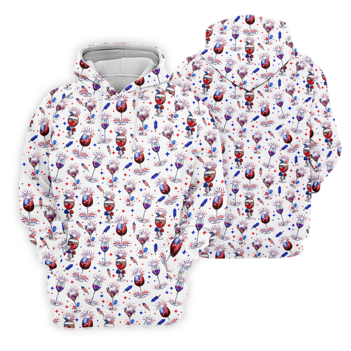Wine And Martini American Flag Pattern Patriotic 4th Of July White Golf Shirt, 250th Anniversary Golf Shirts For Men