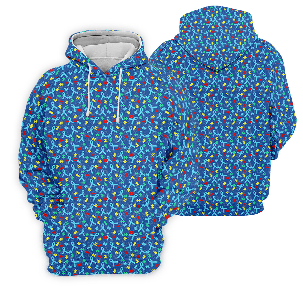 Autism Awareness Ribbon And Colorful Puzzles Blue Golf Shirt, Golf Shirts For Men, Polo ShirtFor Men