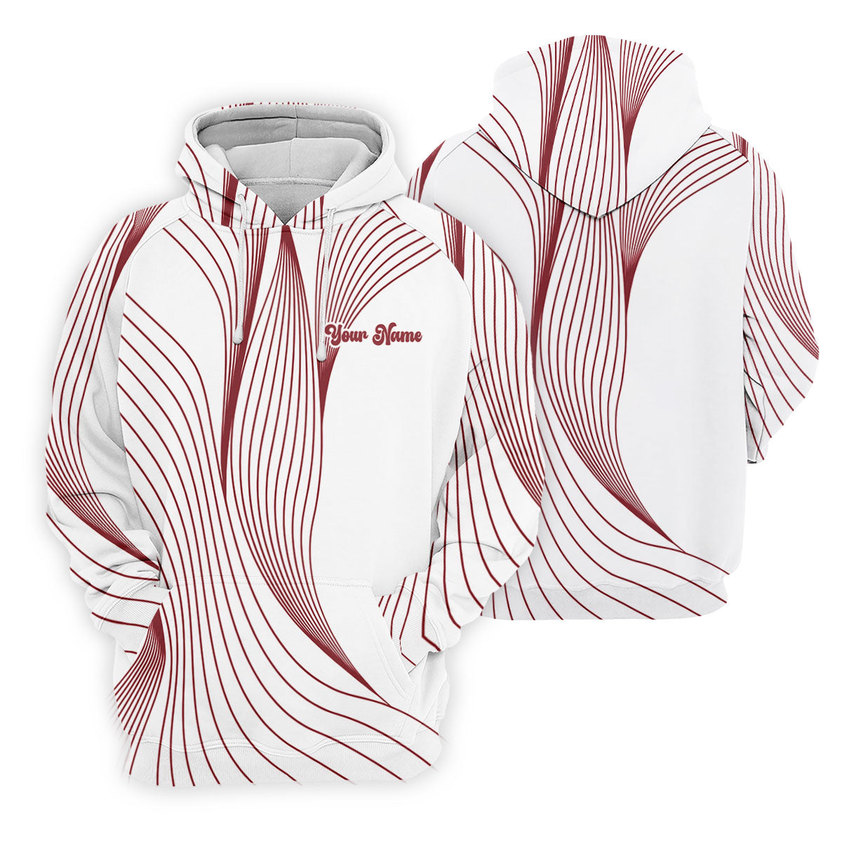 Geometric Line Wavy Line Red And White Custom Name Golf Shirts For Men, Men's Golf Shirt, Polo ShirtFor Men