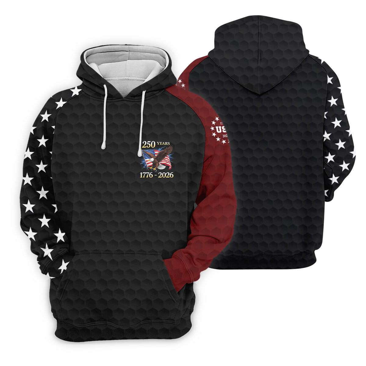 250 Years Bald Eagle US Flag Golf Shirt, Patriotic 4th Of July Golf Ball Pattern Golf Shirts For Men