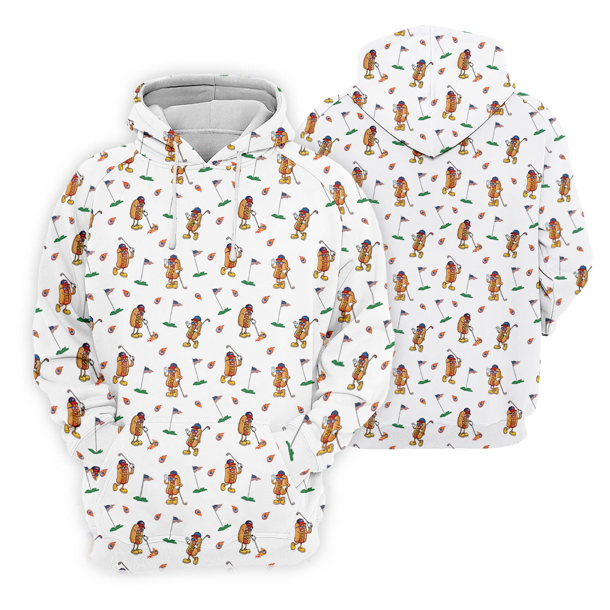 Cartoon Hot Dogs American Flag Pattern 250th Anniversary White Golf Shirt, Women's Golf Tops, Ladies Golf Shirt
