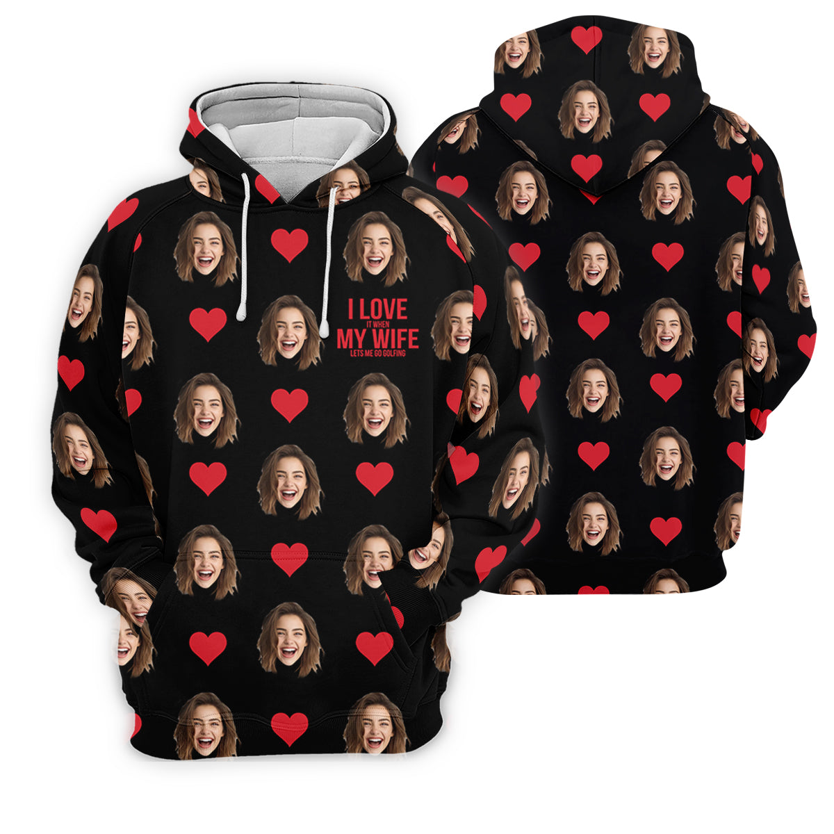 I Love My Wife Custom Photo Black Golf Shirt, Valentines Golf Gift, Fun Golf Shirts For Men, Golf Gift For Men