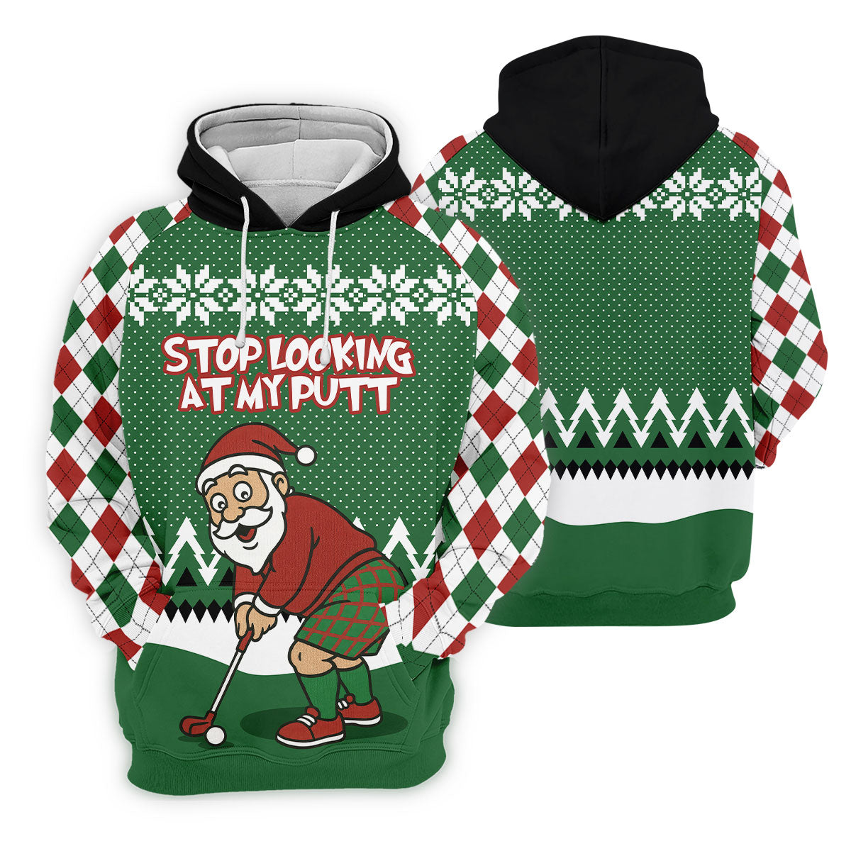 Stop Looking At My Putt Funny Santa Claus Argyle Golf Shirt, Christmas Golf Shirt, Polo ShirtFor Men