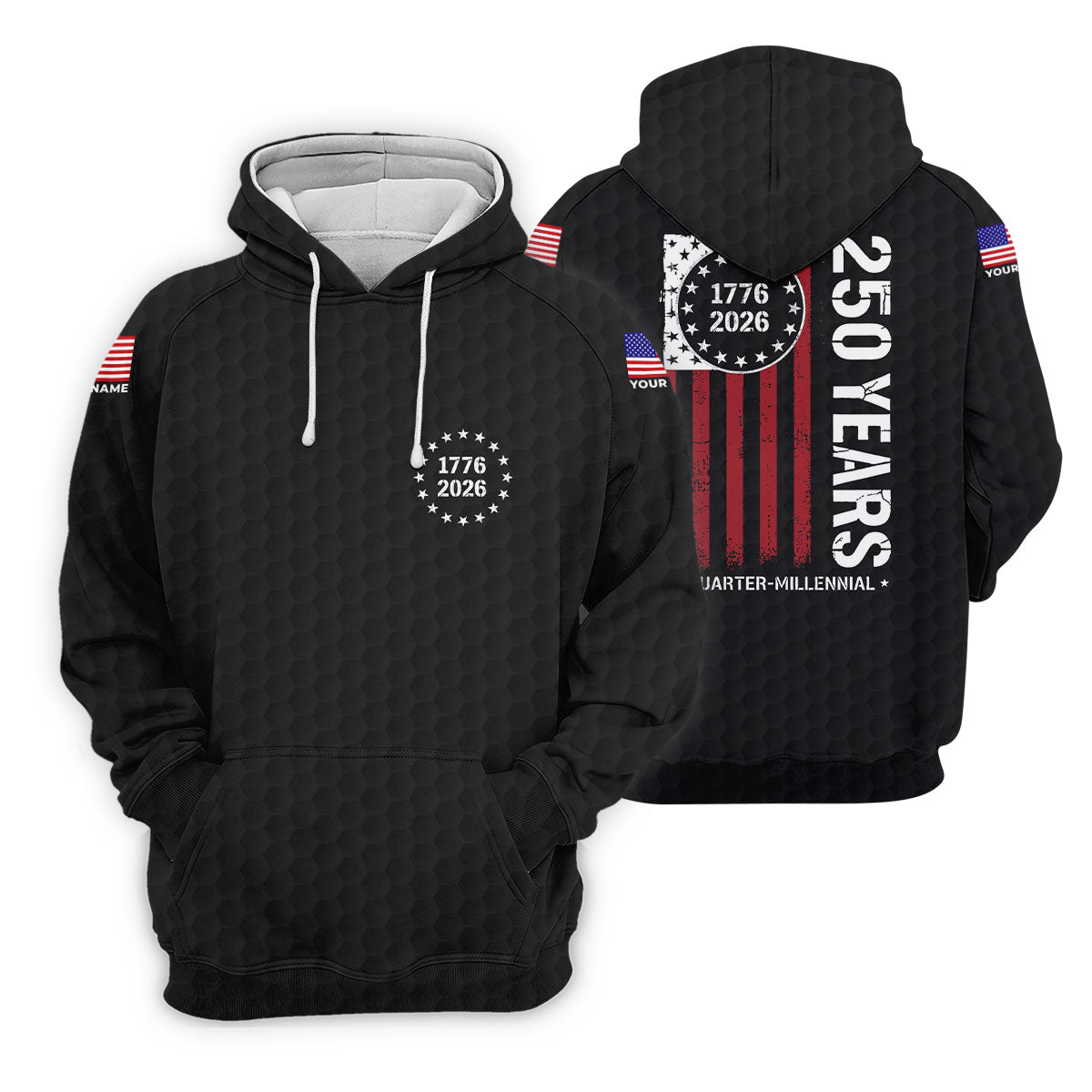 250 Years Quarter Millennnial Golf Ball Pattern Black Patriotic Golf Shirt, 4th Of July Golf Shirts For Men