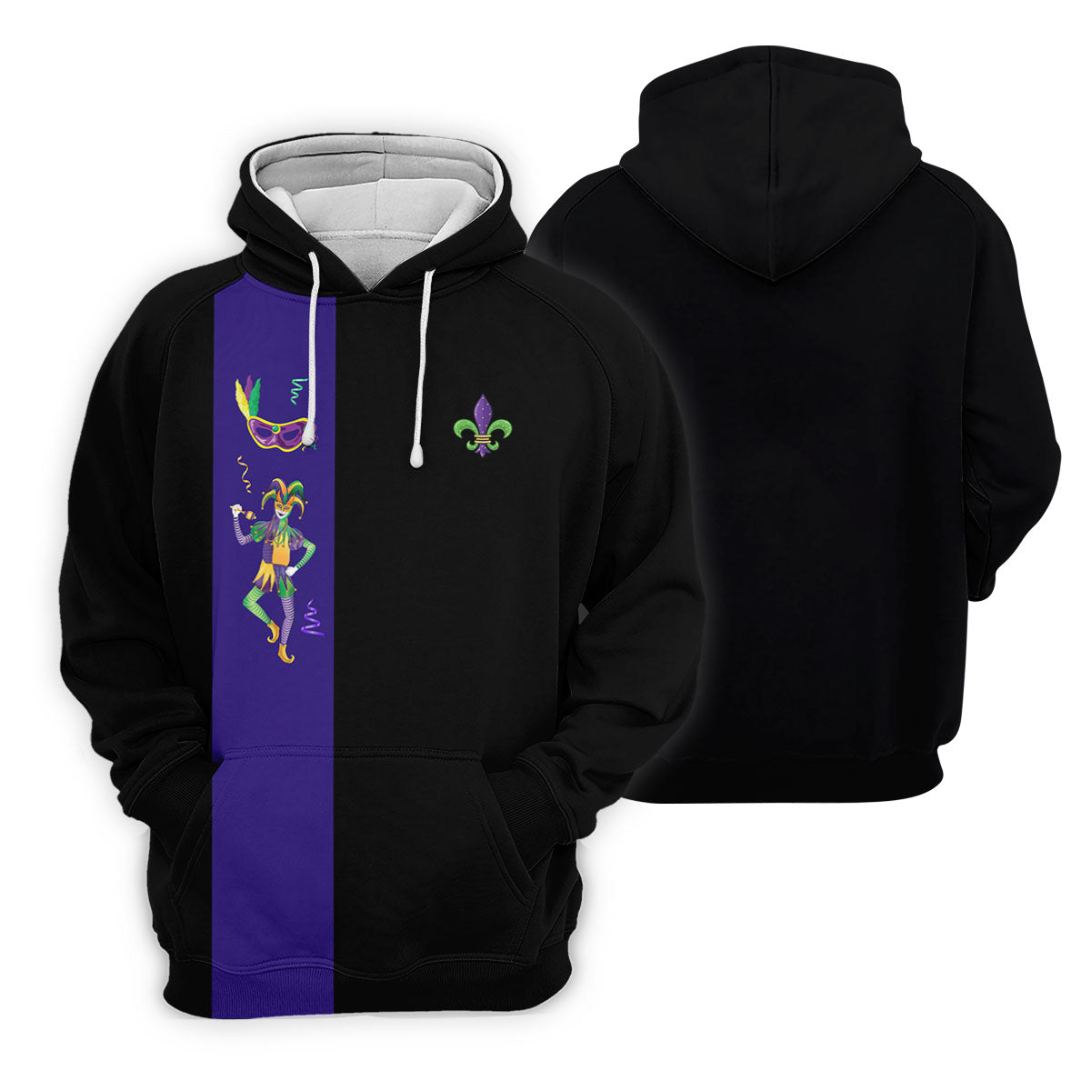 Mardi Gras Festival Jester Figure Fleur De Lis Symbol Black Golf Shirt, Polo ShirtFor Men, Golf Shirts For Men