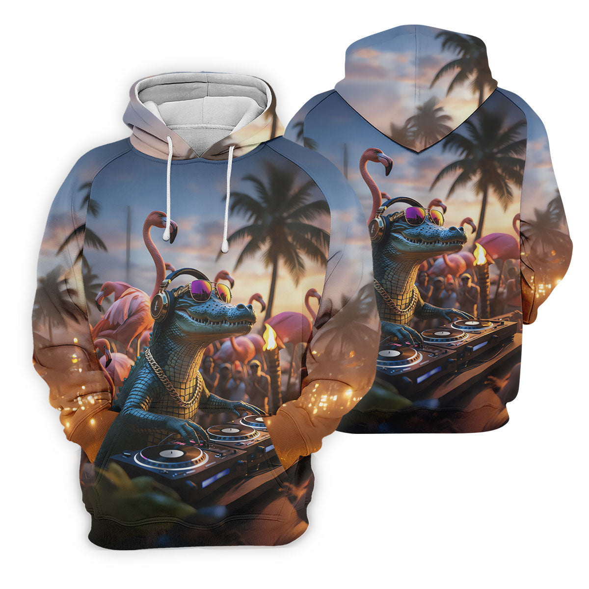 Funny Crocodile DJ Mardi Gras Festival Flamingo Golf Shirt, Polo ShirtFor Men, Golf Shirts For Men