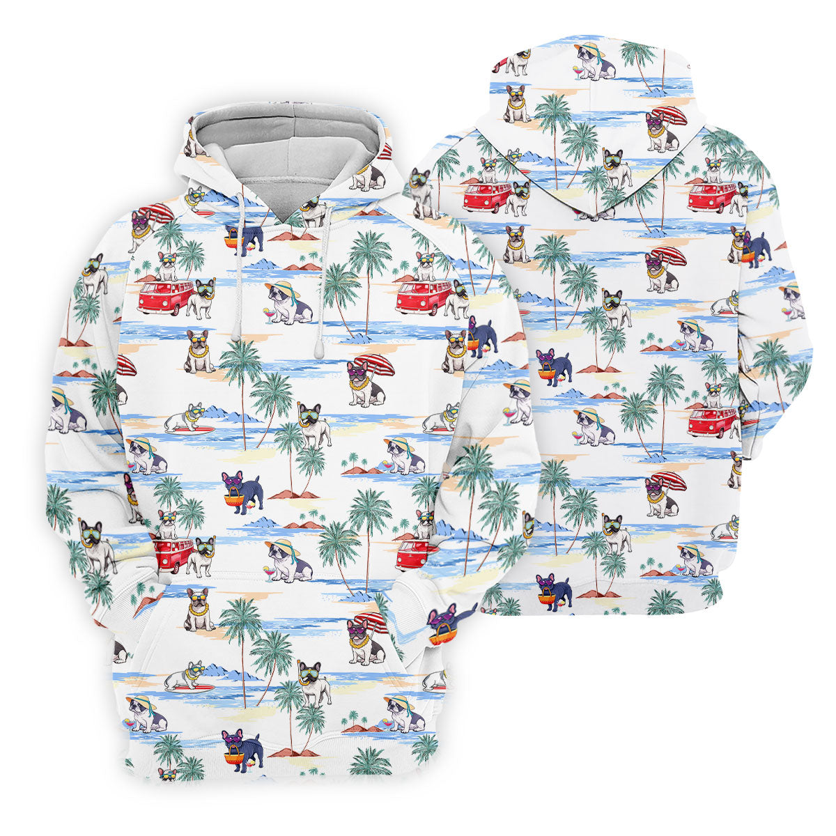 French Bulldog Beach Vacation Hawaiian Golf Polo Shirt, Mens Golf Shirts, Golf Apparel For Men