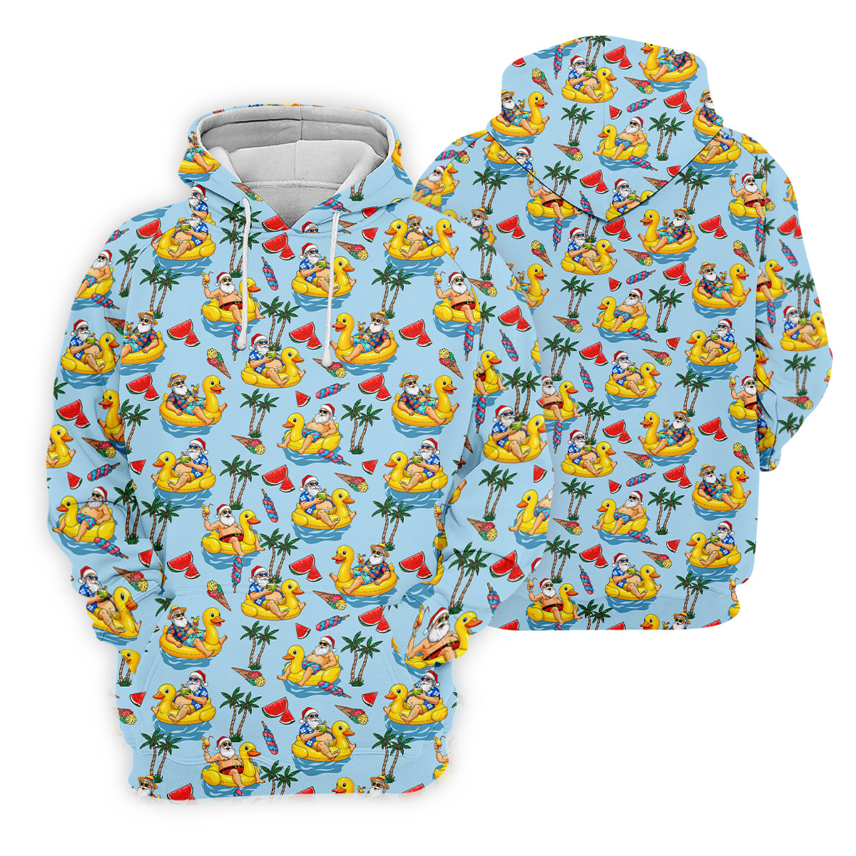 Women's Santa Duck Pool Float Hawaiian Golf Shirt, Christmas Golf Shirt, Women’s Golf Polo