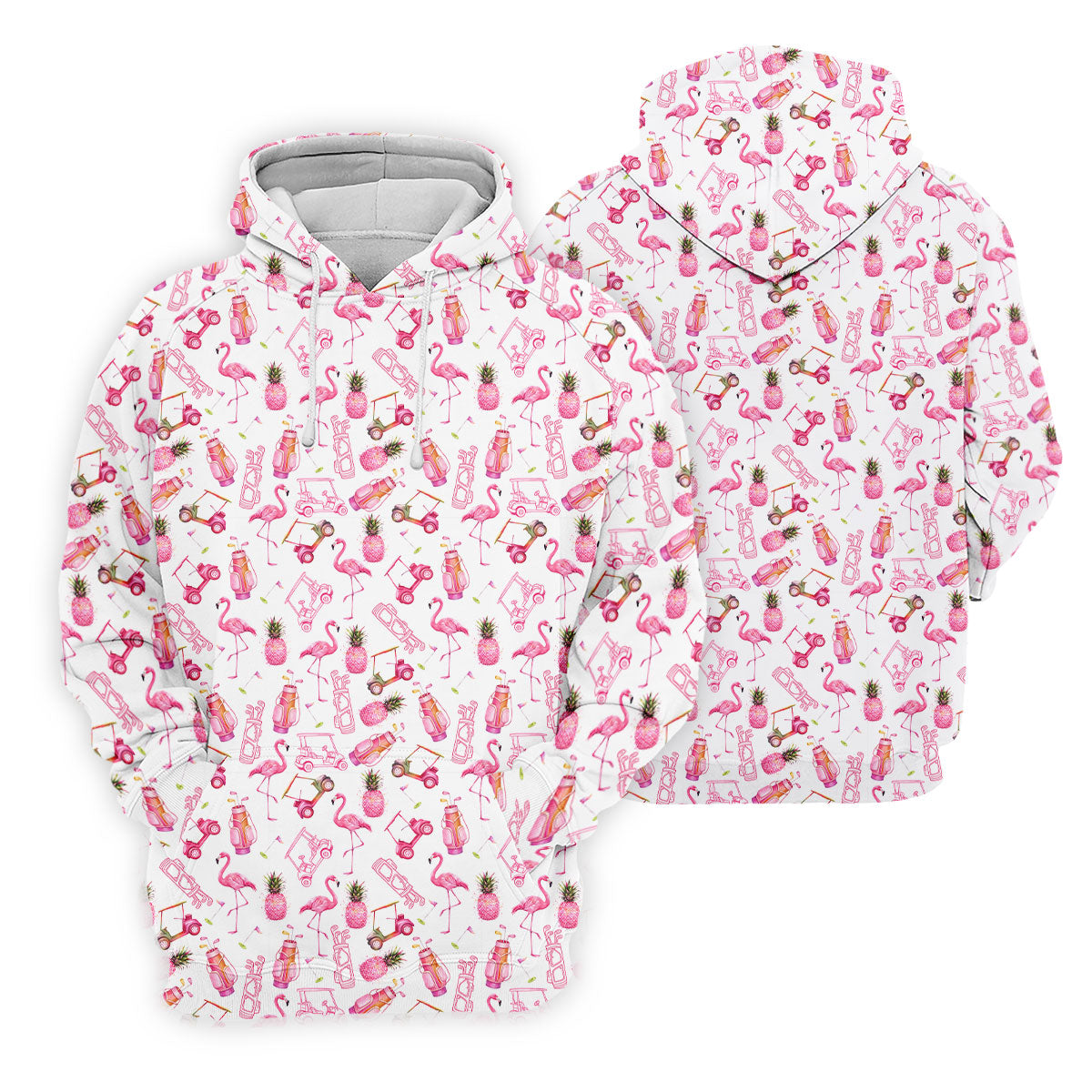 Funny Flamingo Pink Pineapple Tropical Vibe Golf Tops For Men, Men's Funny Golf Shirts, Polo Shirtor Men