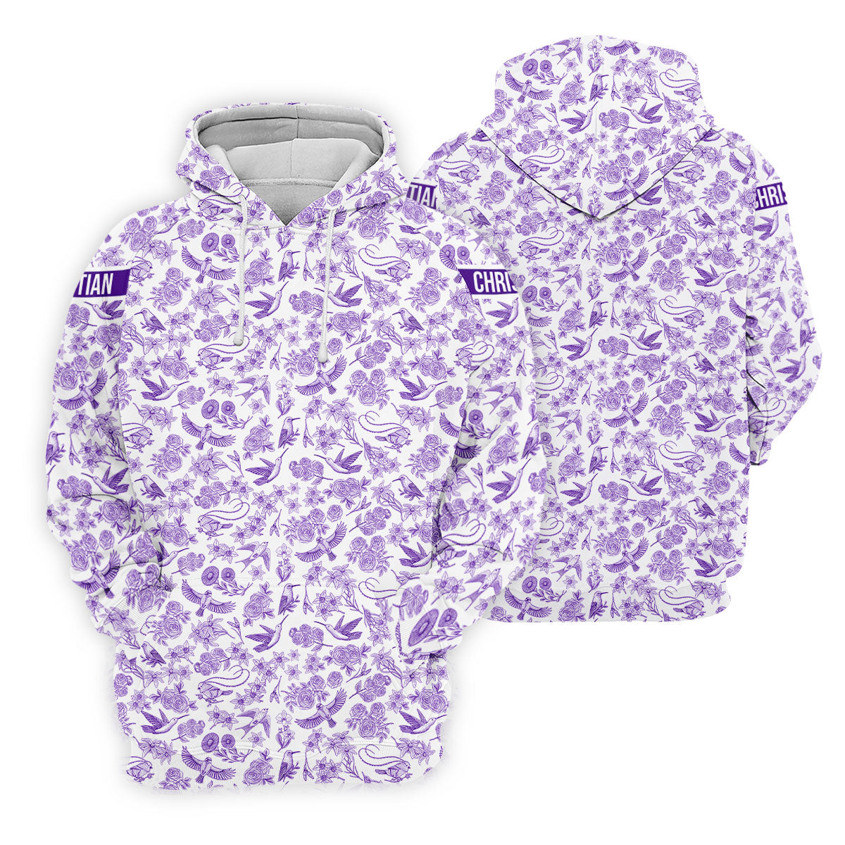 Custom Name Toile de Jouy Birds And Flowers Purple And White Women Golf Top, Ladies Golf Polos