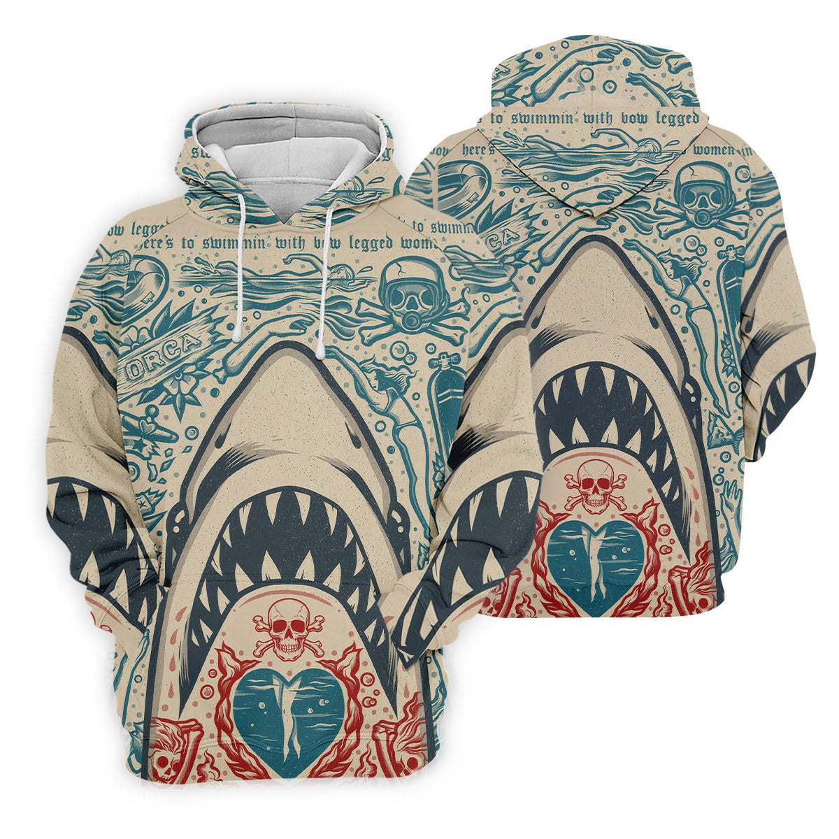 Vintage Shark Jaw Tattoo Art Golf Polo Shirt, Golf Shirts For Women, Women's Golf Apparel