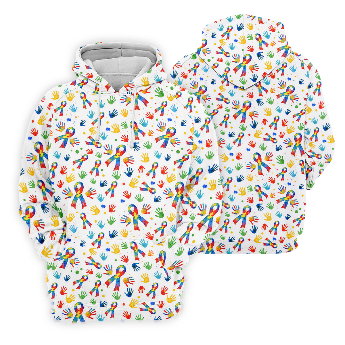 Colorful Handprints Autism Ribbon Golf Tops For Men, Autism Awareness Color Golf Shirts For Men
