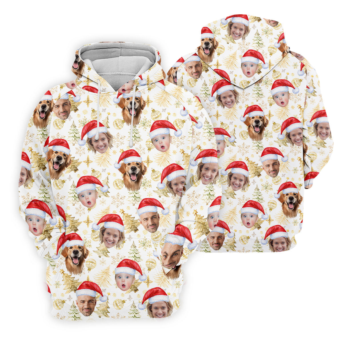Custom Face Xmas Pattern Golden Print Christmas Golf Shirt, Ladies Golf Tops, Golf Gifts For Women