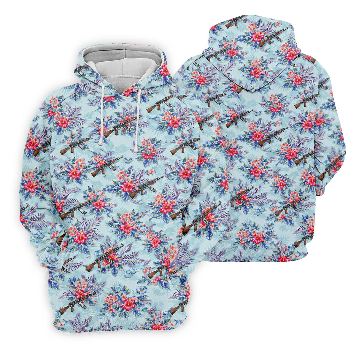 Hawaiian Floral Military Theme Light Blue Golf Shirt, Golf Shirts For Men, Polo ShirtFor Men