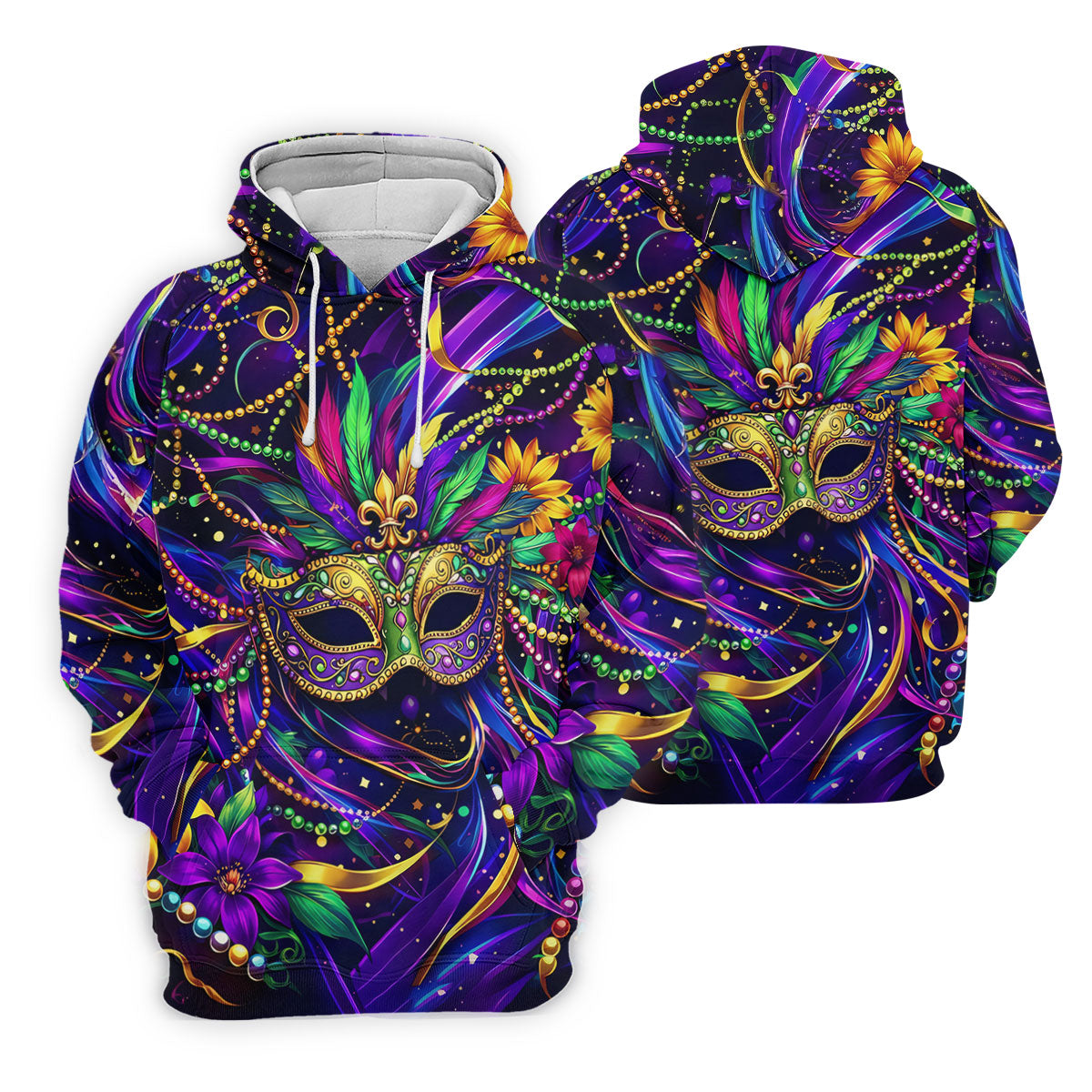 Mardi Gras Beads Ribbons Feather Masquerade Mask Print Golf Shirt, Golf Polo Shirtlf Tops For Men