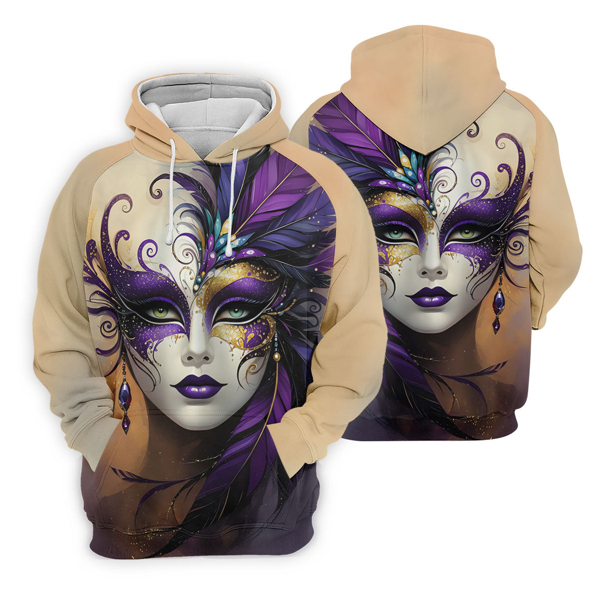 Feather Mask Mardi Gras Golf Shirt, Purple And Beige Golf Shirts For Men, Polo ShirtFor Men
