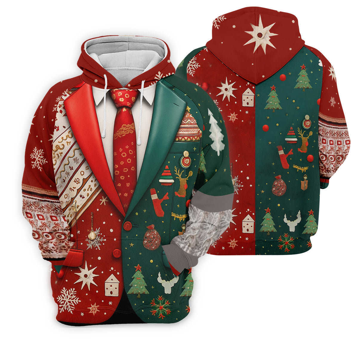 Red And Green Xmas Vintage Prints Men's Golf Polo Shirttmas Golf Shirt, Golf Gift For Men