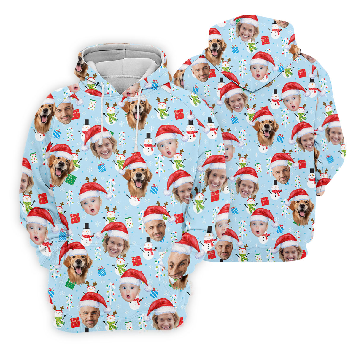 Custom Face Cute Snowman Pastel Blue Christmas Golf Shirt, Women's Golf Tops, Ladies Golf Shirts