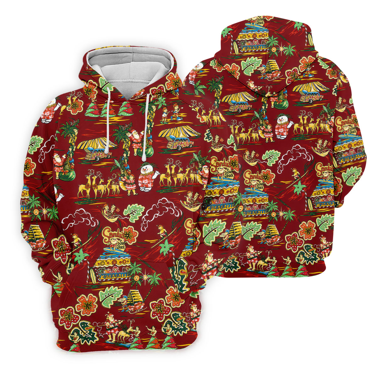Men's Tropical Santa Surf Shack Golf Shirt, Christmas Golf Shirt, Golf Apparel For Men