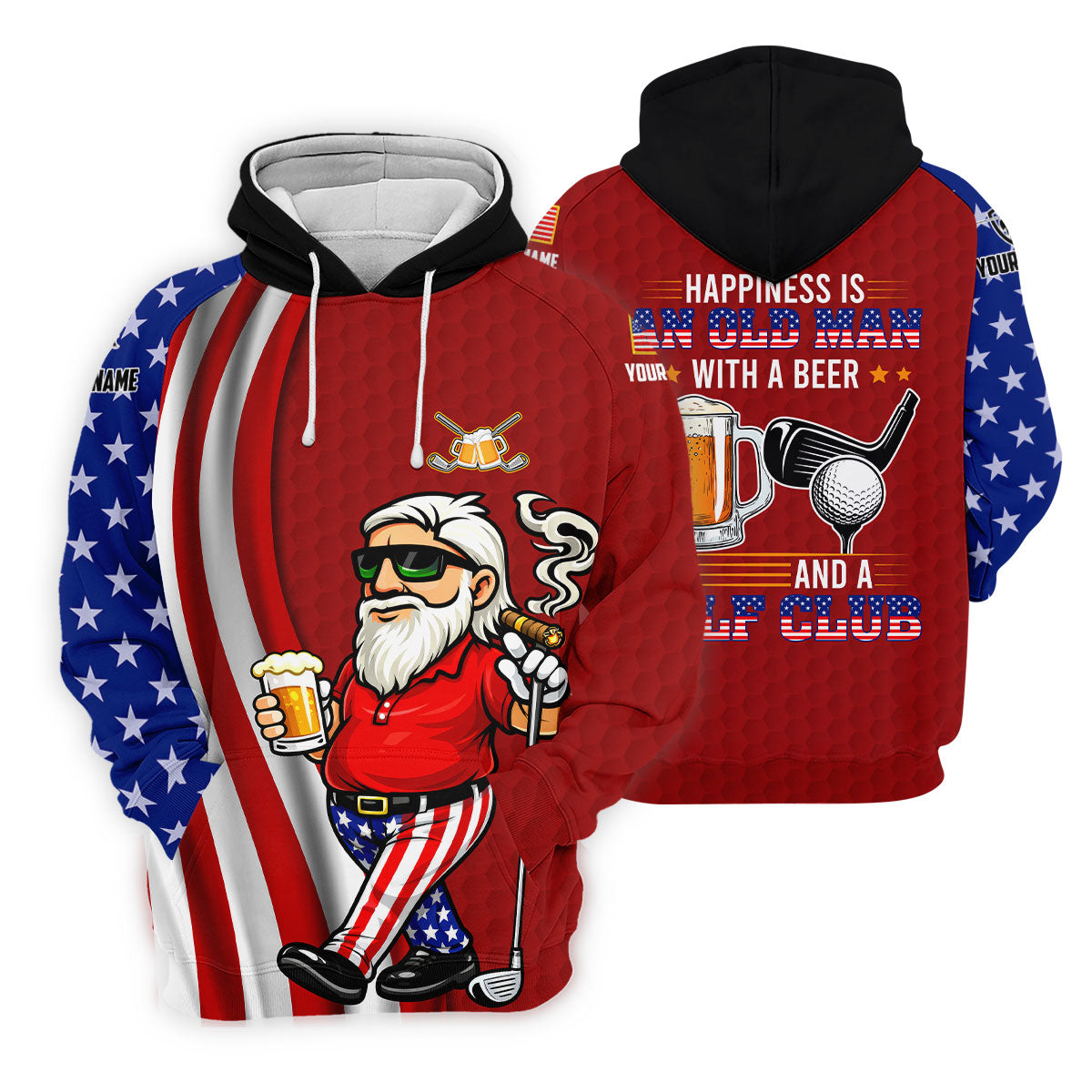 Happiness Is An Old Man With A Beer Funny 4th Of July Red Golf Shirt, 250th Anniversary Golf Shirts For Men