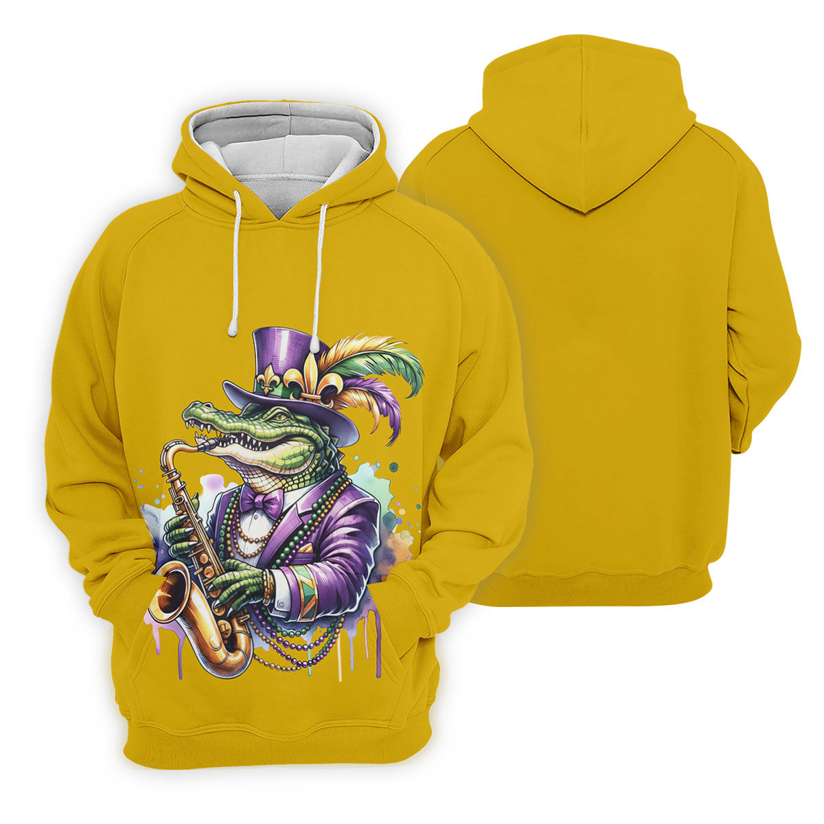 Mardi Gras Alligator Playing Saxophone Yellow Golf Shirt, Golf Shirts For Men, Polo ShirtFor Men