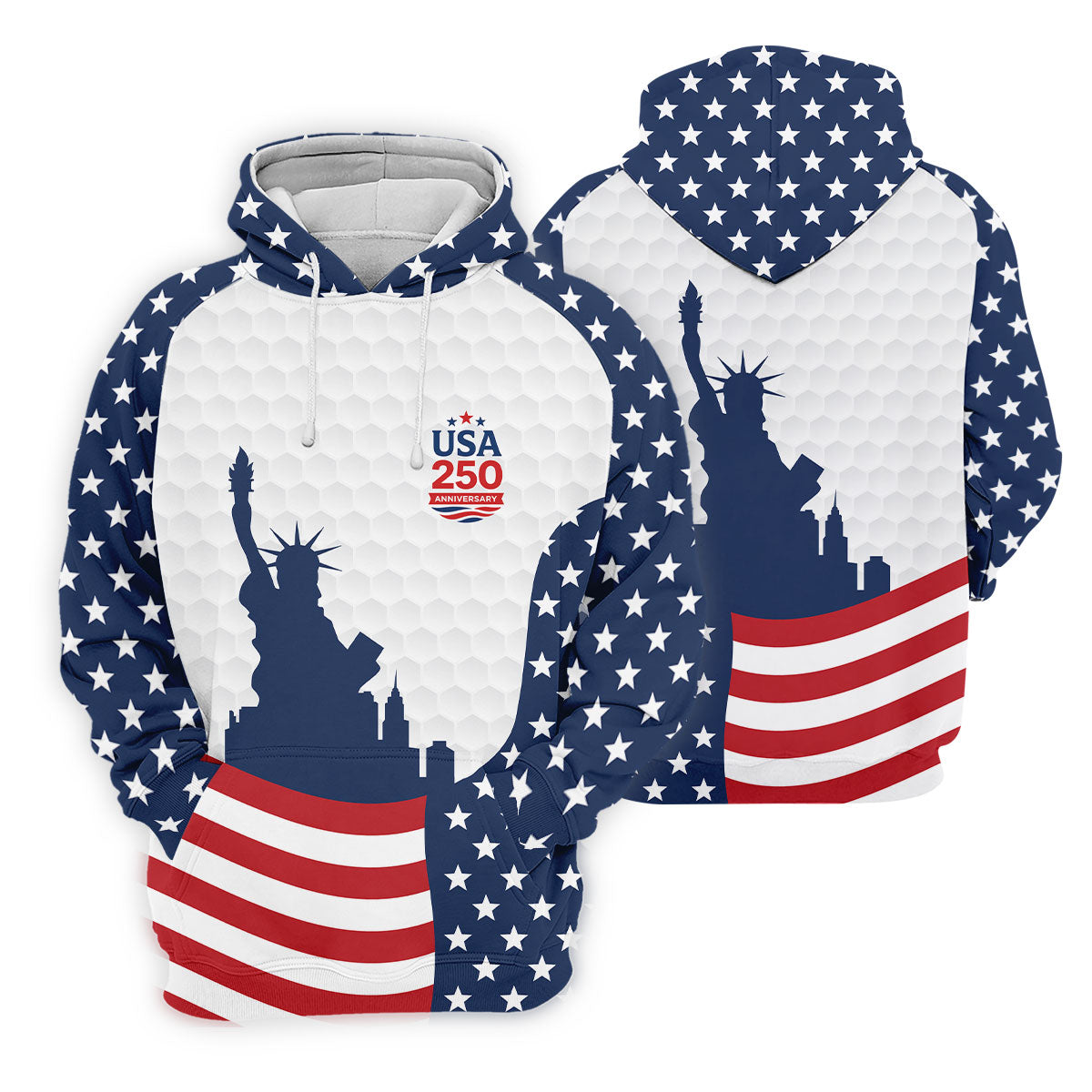 USA 250 Anniversary Silhouette Of Statue Of Liberty White Golf Shirt, 4th Of July Golf Shirts For Men