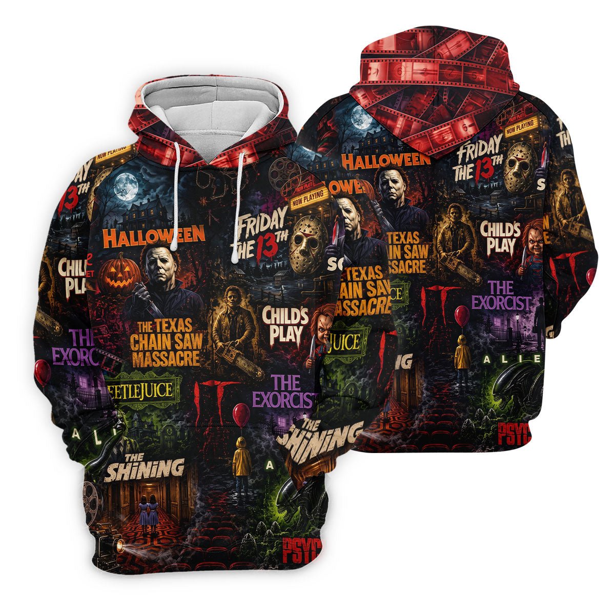Classic Horror Character Movie Poster Collage Golf Polo Shirt, Women's Golf Polo, Printed Golf Shirts