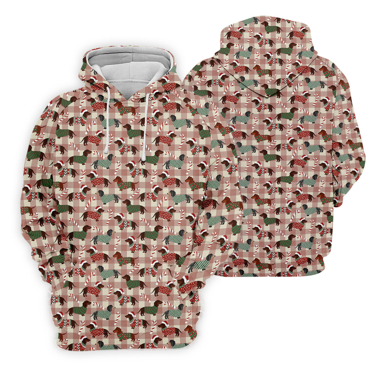 Christmas Dachshund Pink Checkered Golf Tops For Men, Christmas Golf Shirt, Polo Shirtor Men