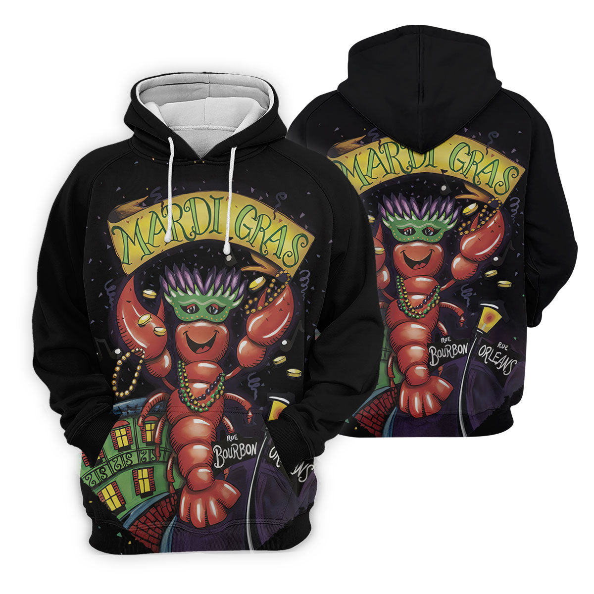 Mardi Gras Crawfish Rue Bourbon Black Golf Shirt, Polo ShirtFor Men, Golf Shirts For Men