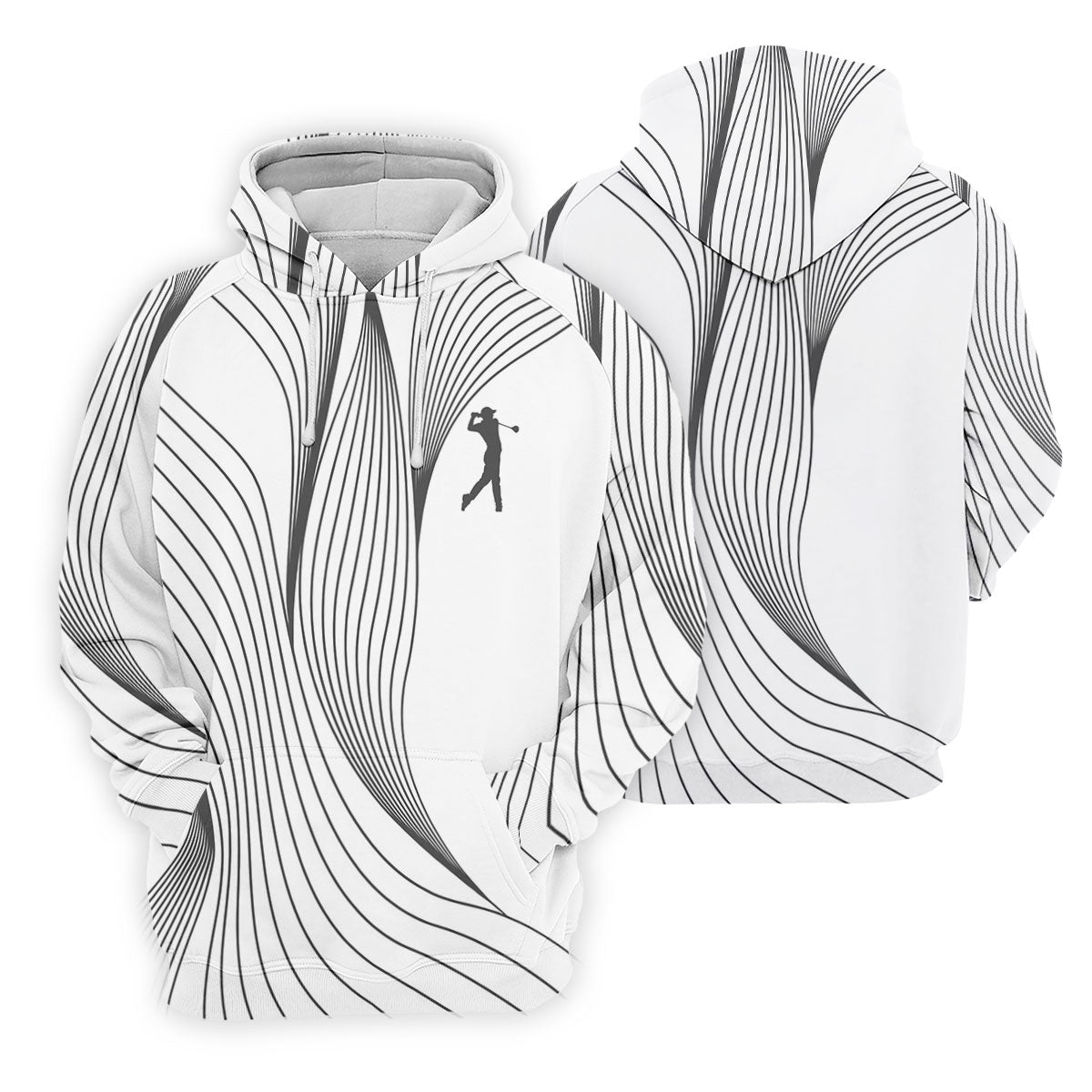 Geometric Line Wavy Line Black And White Golf Shirts For Men, Men's Golf Shirt, Polo ShirtFor Men