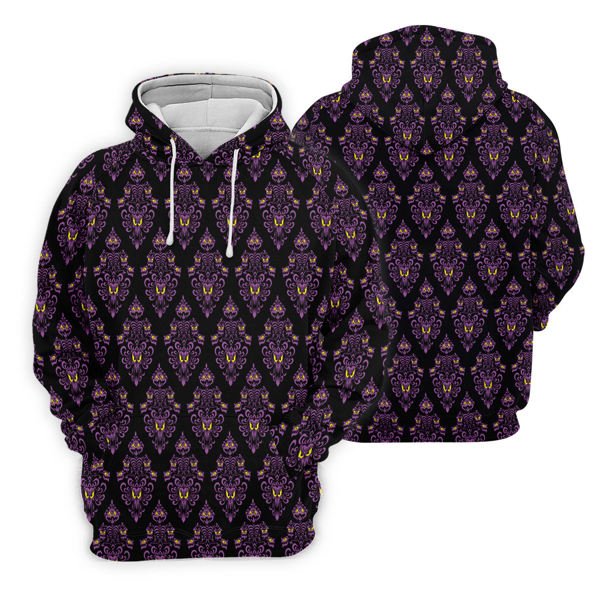 Purple Haunted Demon Faces Halloween Polo Shirt, Printed Golf Shirts, Golf Apparel For Men