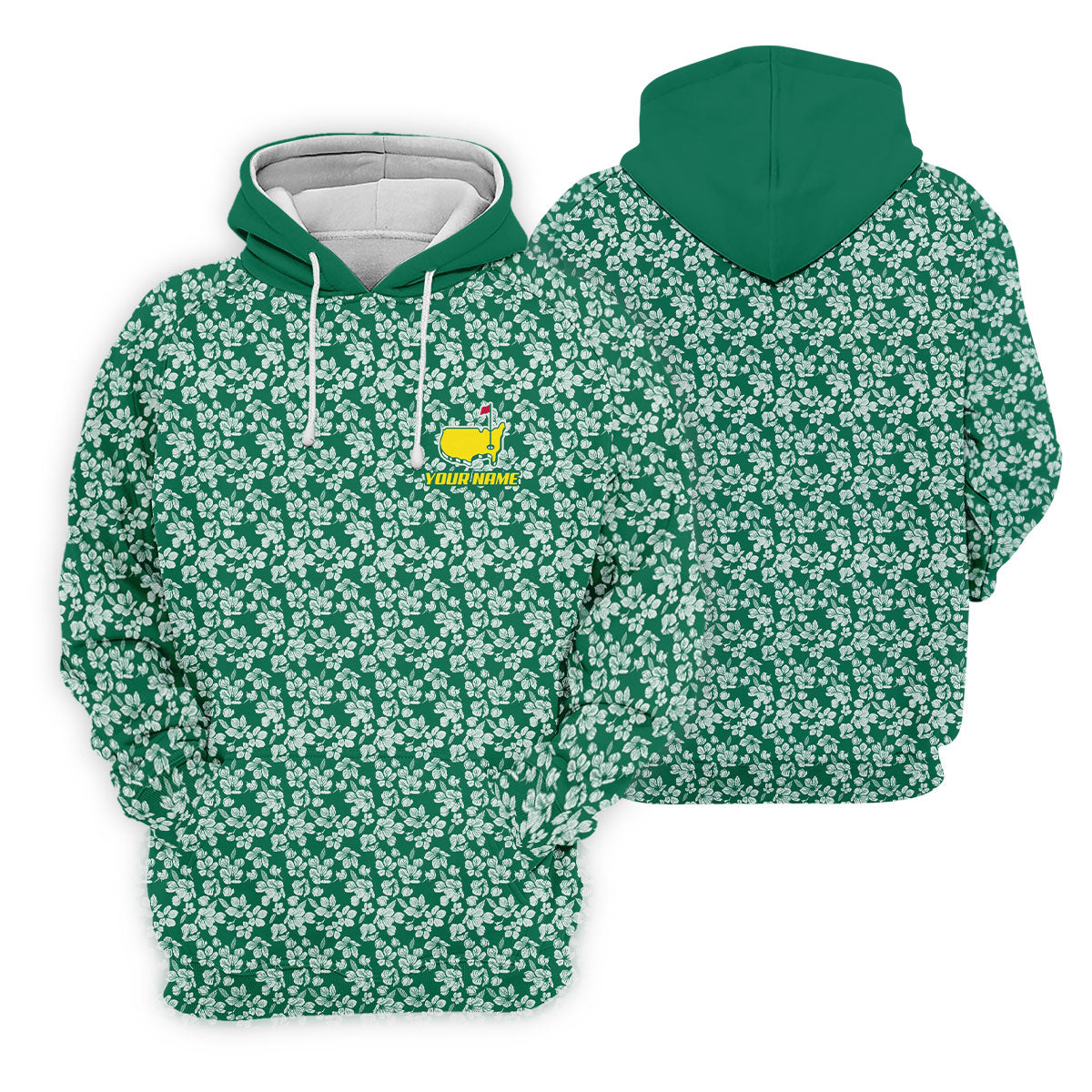 Floral Silhouette Green And White Golf Tops For Men, Golf Shirts For Men, Polo ShirtFor Men