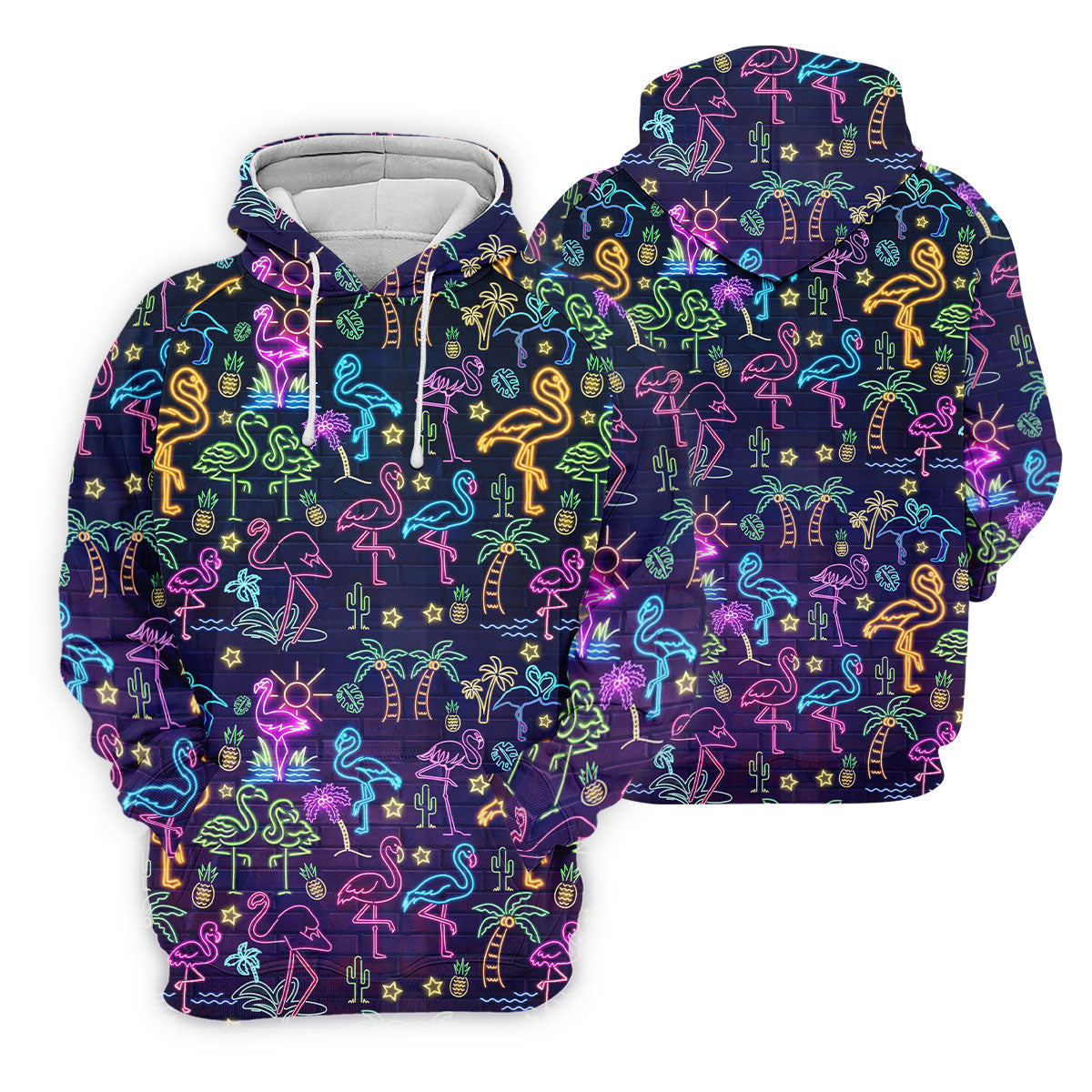Neon Flamingo Tropical Night Golf Shirt, Golf Polo Shirts For Men, Hawaiian Golf Shirt, Mens Golf Apparel