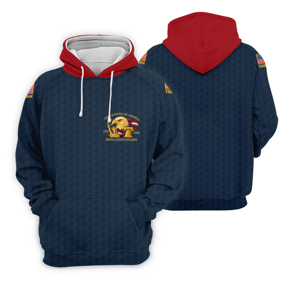 United States 250th Anniversary Patriotic Eagle Navy Custom Golf Shirts, 4th Of July Golf Shirts For Men