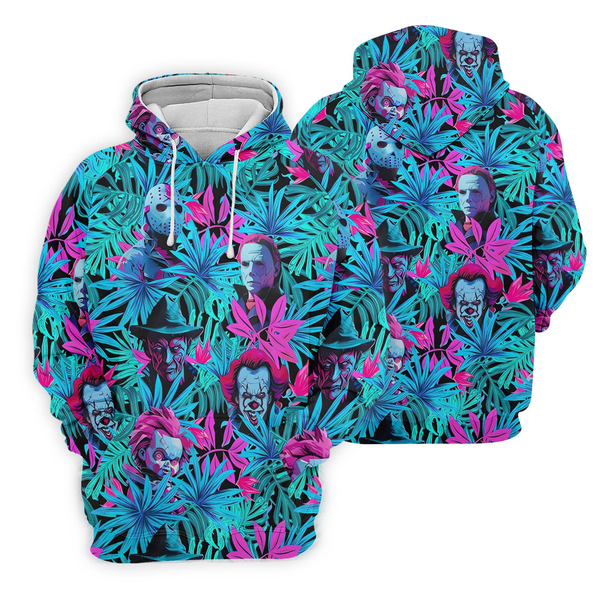 Neon Halloween Horror Character Hawaiian Golf Shirt, Women's Golf Polo, Printed Golf Shirt