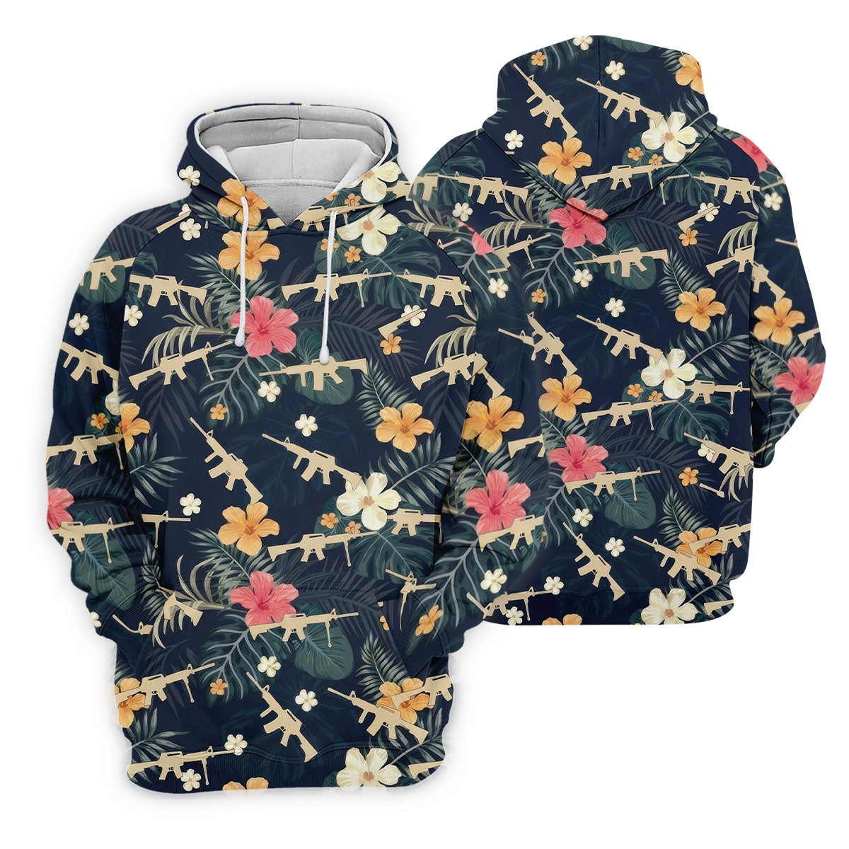 Colorful Hibiscus With Army Theme Golf Shirts For Men, Polo ShirtFor Men, Golfing Apparel