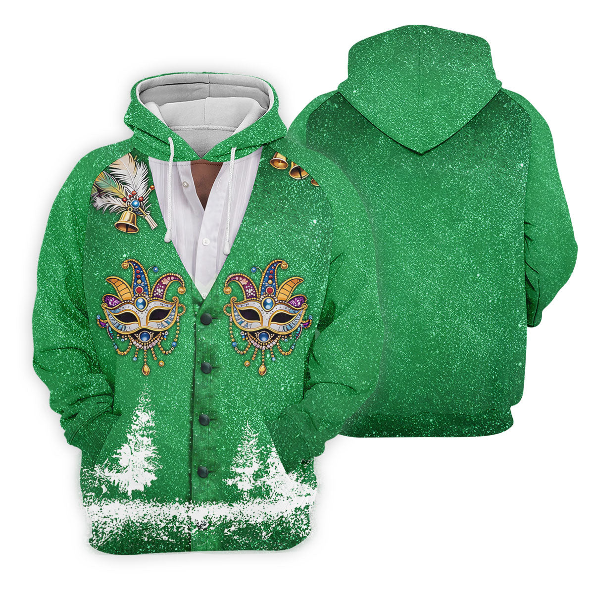 Masquerade Mask Feather Mardi Gras Glitter Print Green Golf Shirt, Polo ShirtFor Men, Golf Shirts For Men