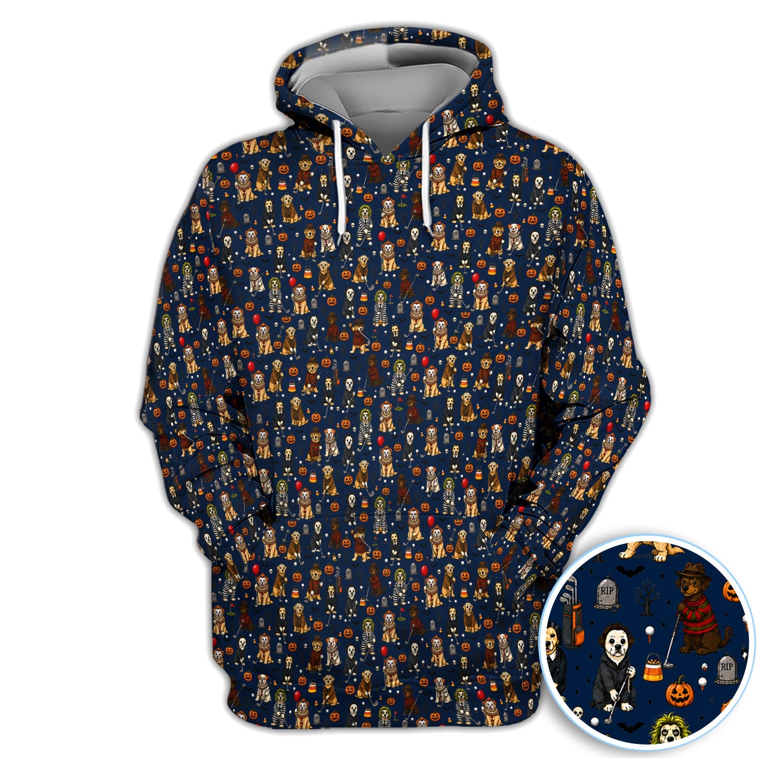 Funny Horror Dog Halloween Golf Pattern Shirt, Spooky Movie Dog Golf Shirt For Women, Halloween Golfer Gift