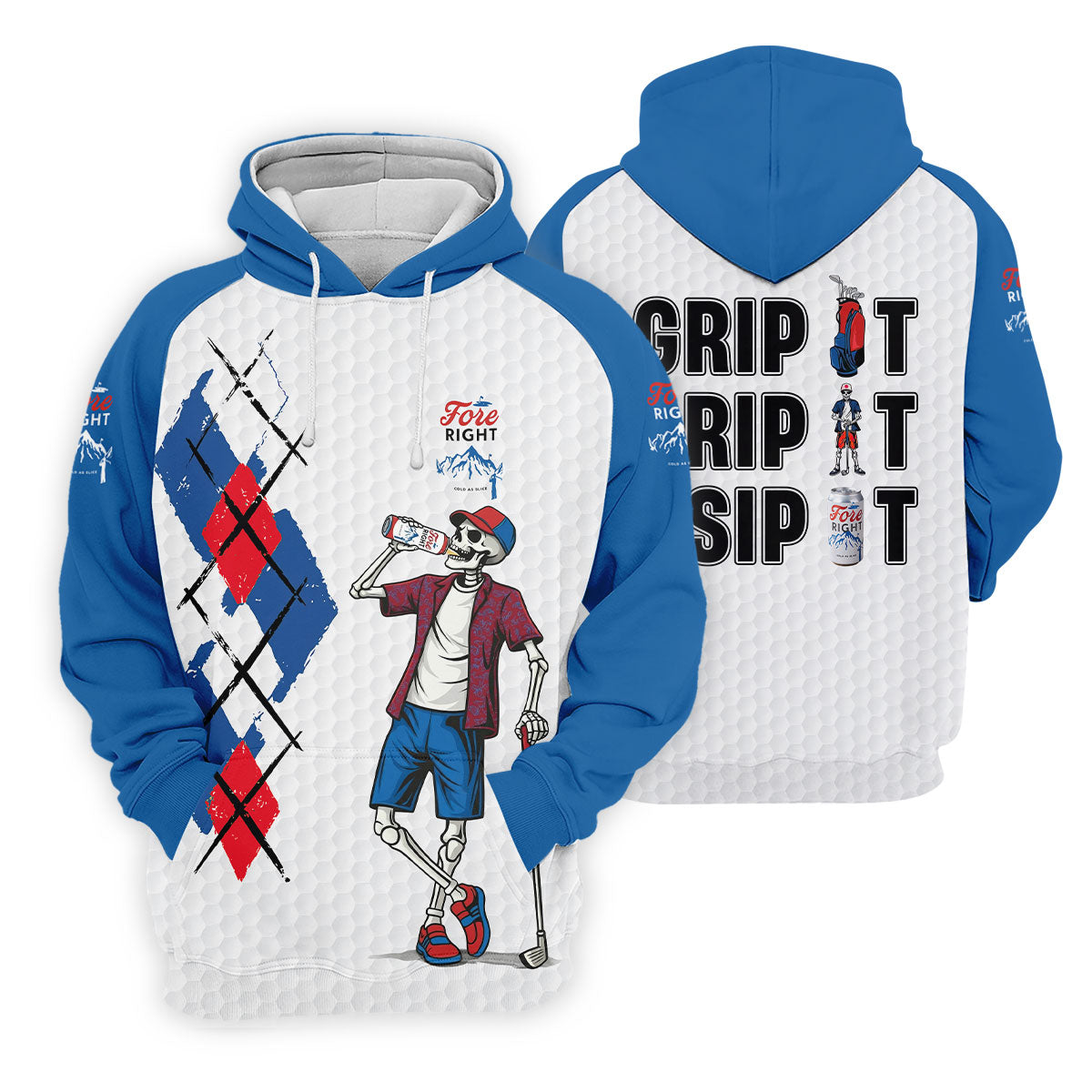 Fore Right Funny Skeleton Golf And Beer Red White Men's Funny Golf Shirts, Polo ShirtFor Men