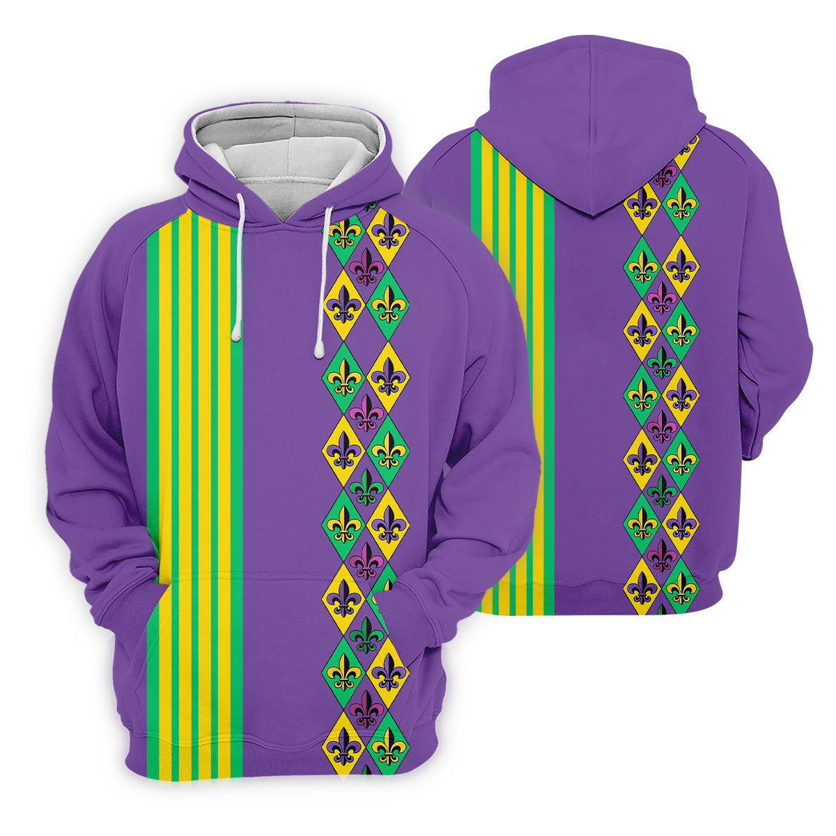 Fleur De Lis Argyle Pattern Purple Green Gold Stripes Golf Tops For Men, Polo ShirtFor Men, Golf Shirts For Men