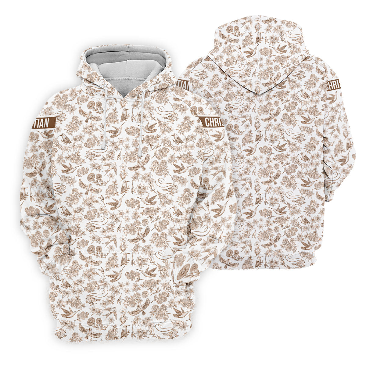 Custom Name Toile de Jouy Birds And Flowers Brown Golf Shirt, Polo ShirtFor Men, Golf Gift For Men