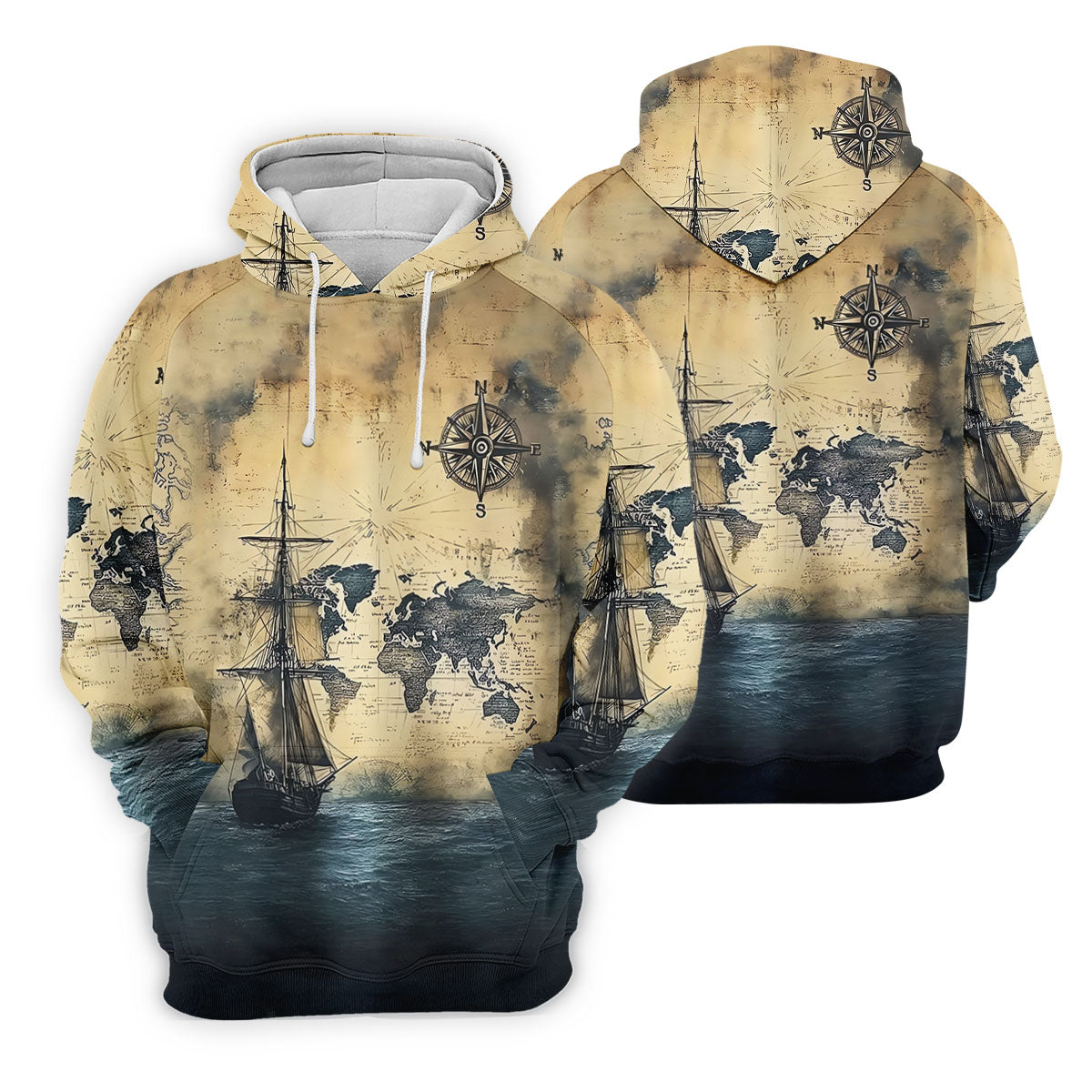 Vintage Ship Map Compass Ocean Golf Shirt, Hawaiian Golf Shirt, Mens Golf Shirts