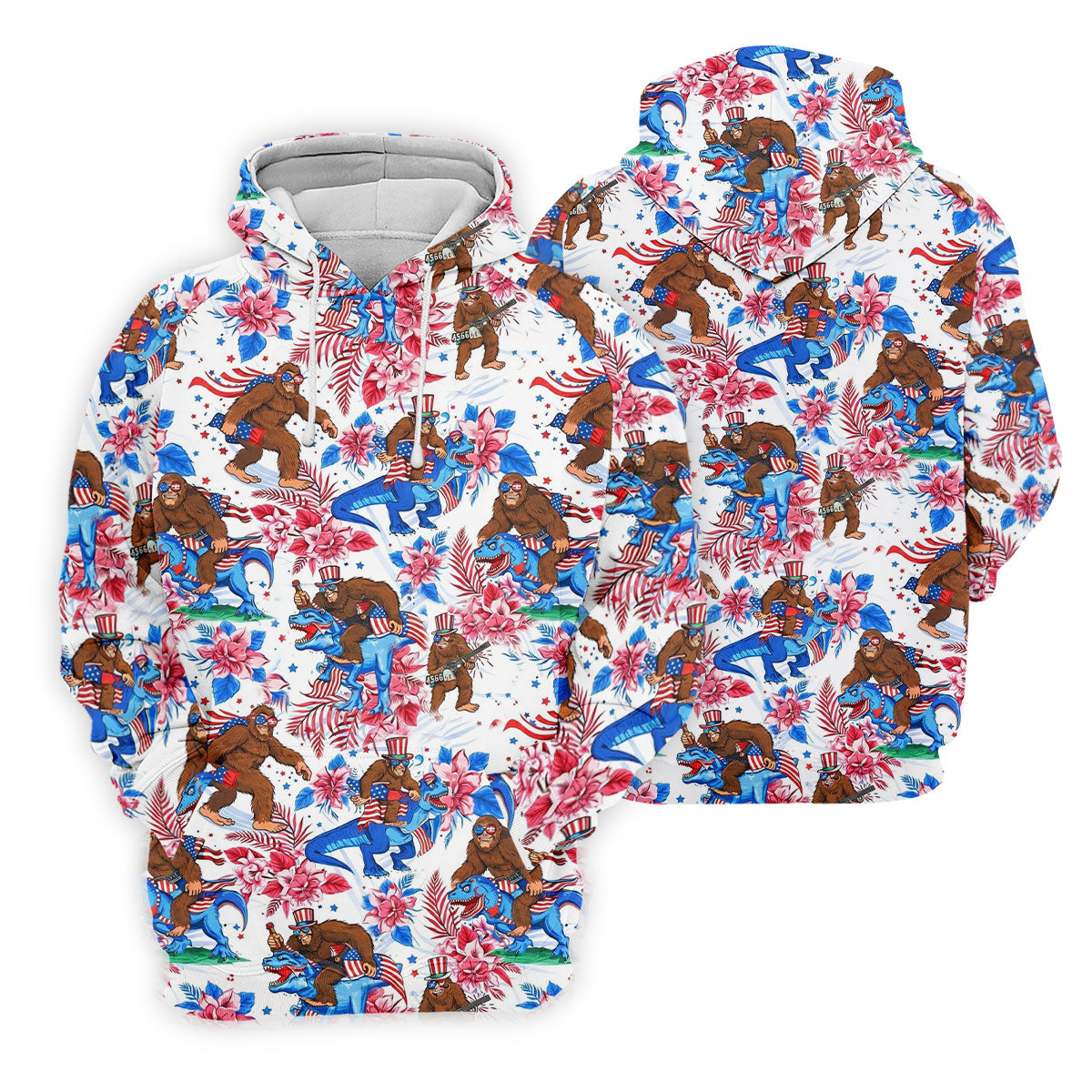 American Flag Patriotic Pride Funny Bigfoot Hawaiian Golf Shirt, 250th Anniversary Golf Shirts For Men