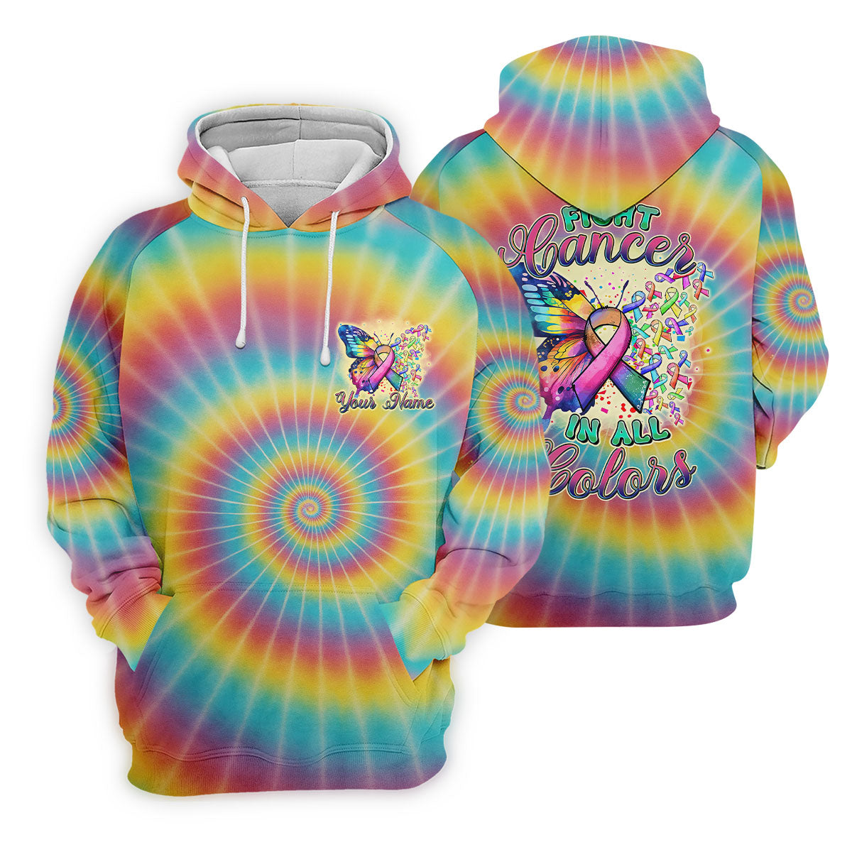 Fight Cancer In All Colors Tie Dye Print Golf Tops For Men, Cancer Awareness Shirt, Golf Shirts For Men