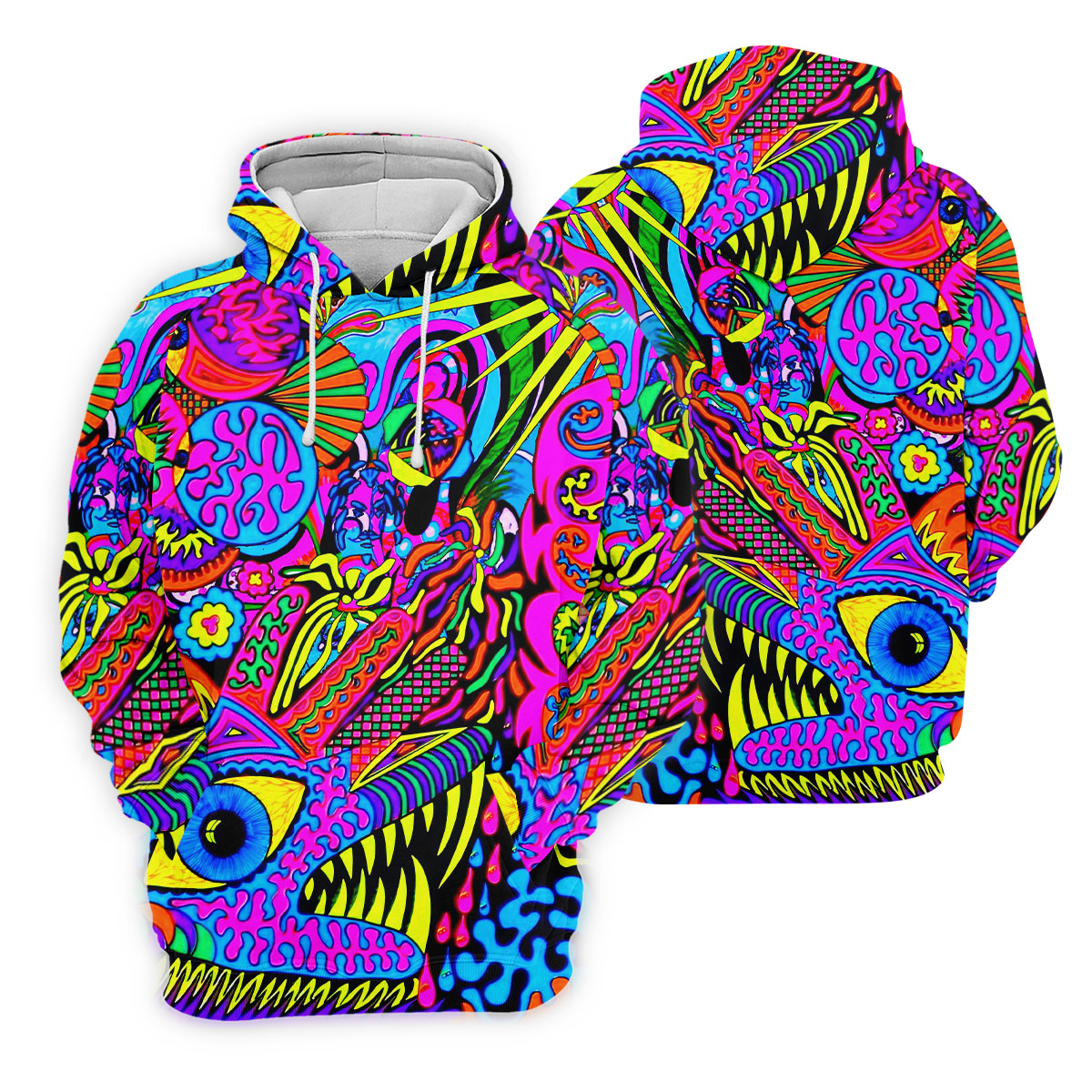 Neon Psychedelic Abstract Eye Pattern Golf Shirt, Women's Golf Tops, Women’s Golf Apparel, Performance Golf Shirt