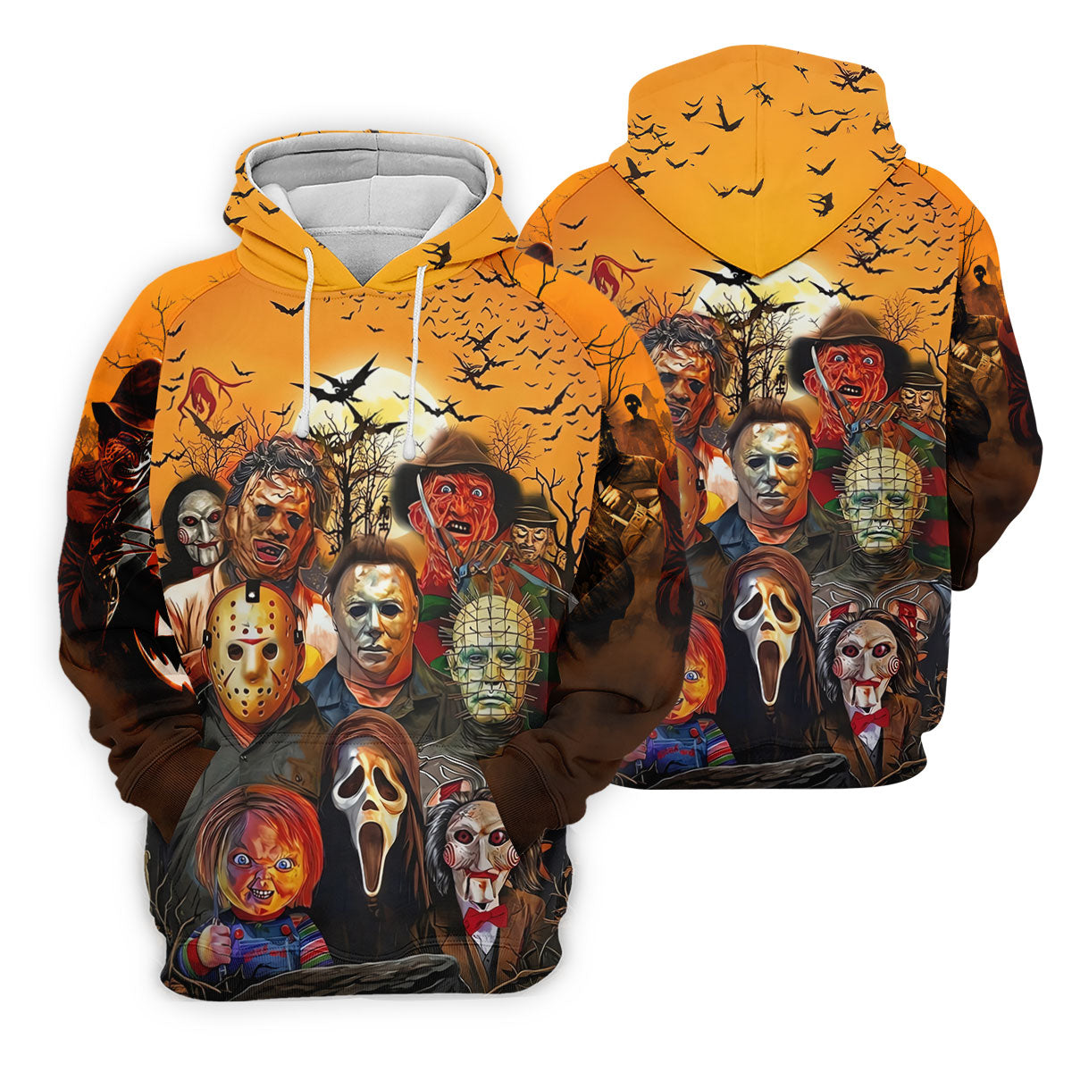 Halloween Horror Character Sunset Hawaiian Golf Shirt, Women's Golf Tops, Printed Golf Shirt